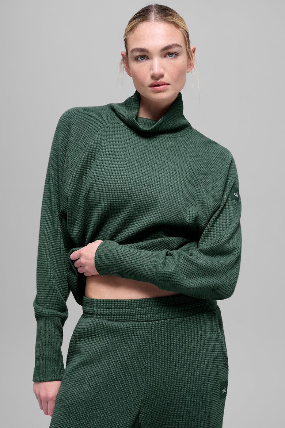 Waffle Weekend Escape Mock Neck Long Sleeve - Clover Green (W3678R)