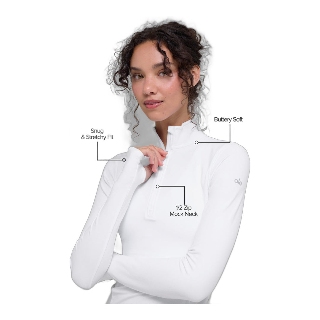 alo Alosoft 1/2 Zip Rapid Pullover - White by Alo Yoga