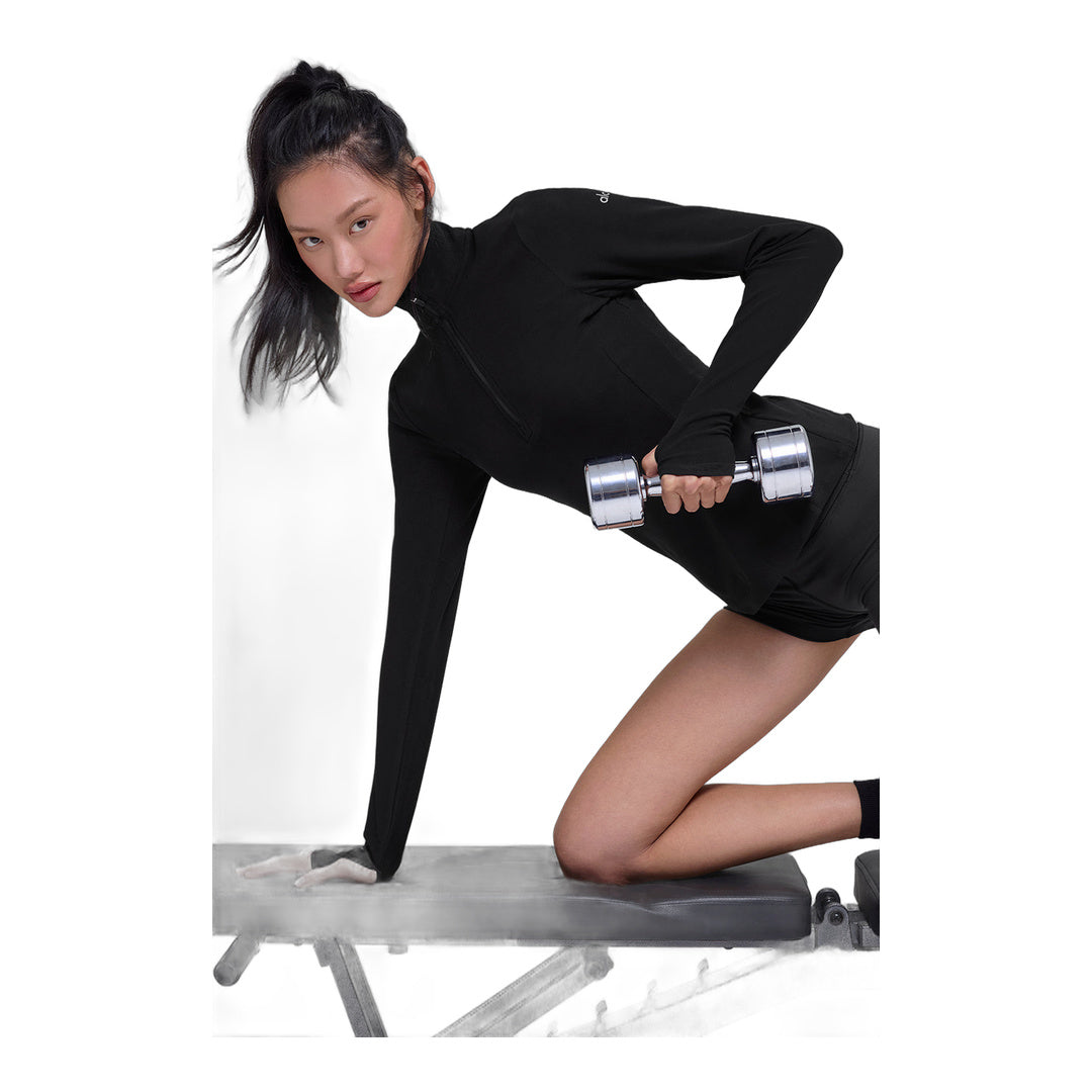 alo Alosoft 1/2 Zip Rapid Pullover - Black by Alo Yoga