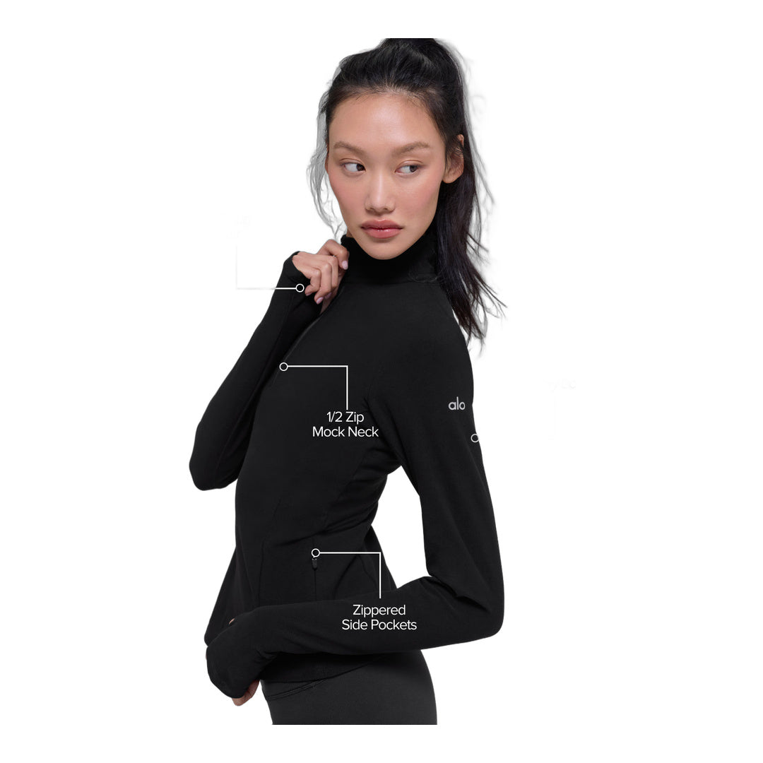 alo Alosoft 1/2 Zip Rapid Pullover - Black by Alo Yoga