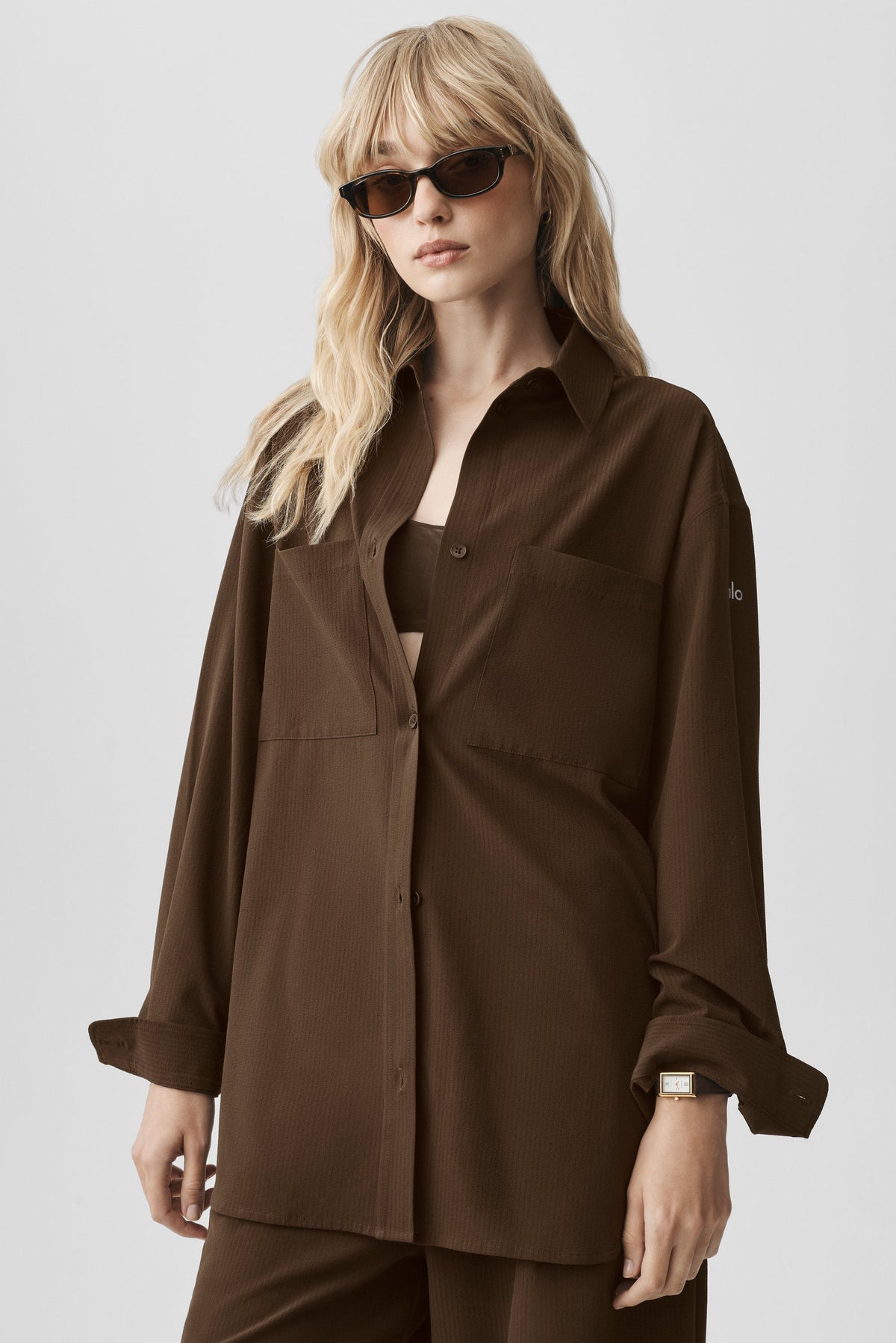 Alo Yoga Dreamscape Button Down Long Sleeve in Espresso, product image 3 of 5