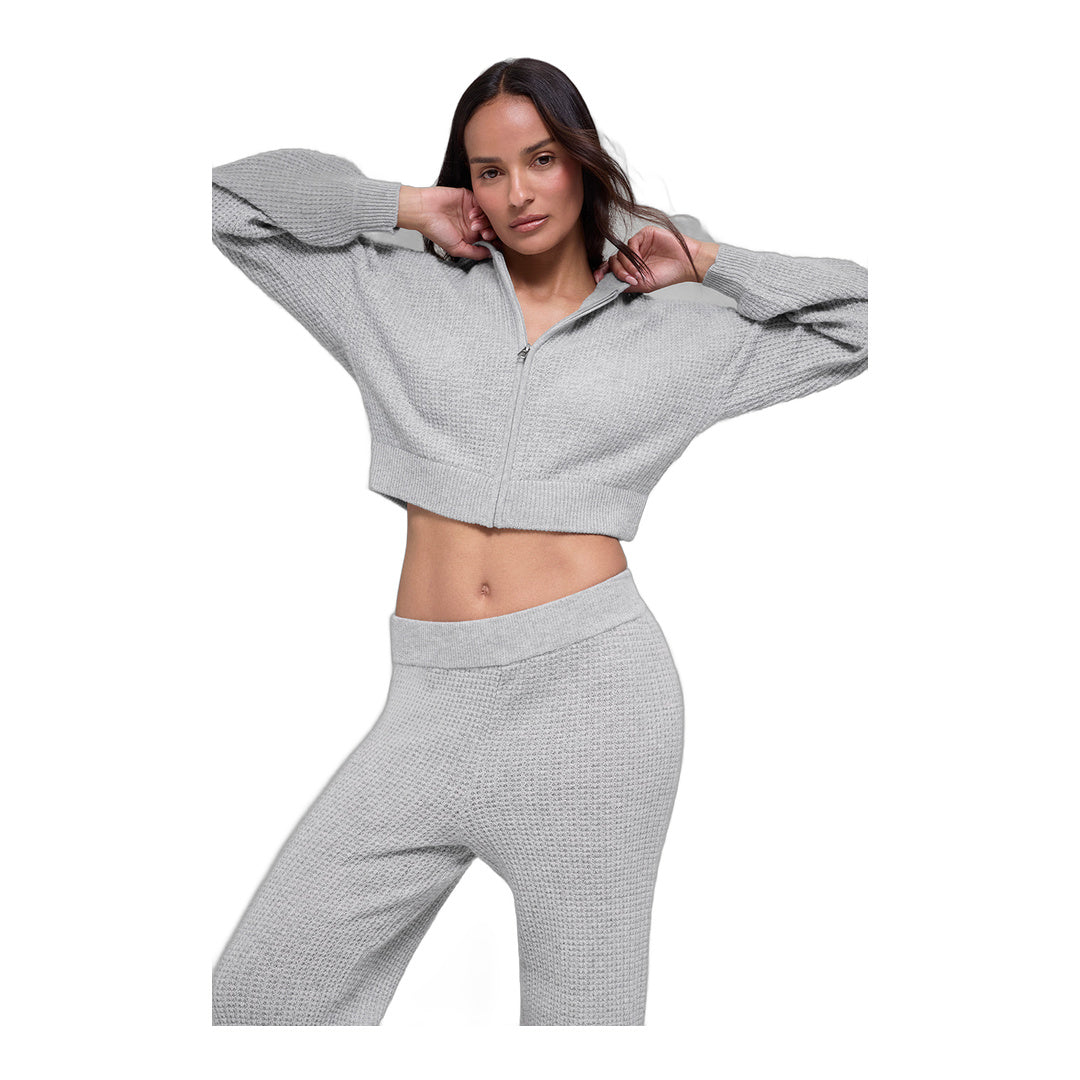 alo Cashmere Plush Waffle Full Zip Hoodie - Athletic Heather Grey by Alo Yoga