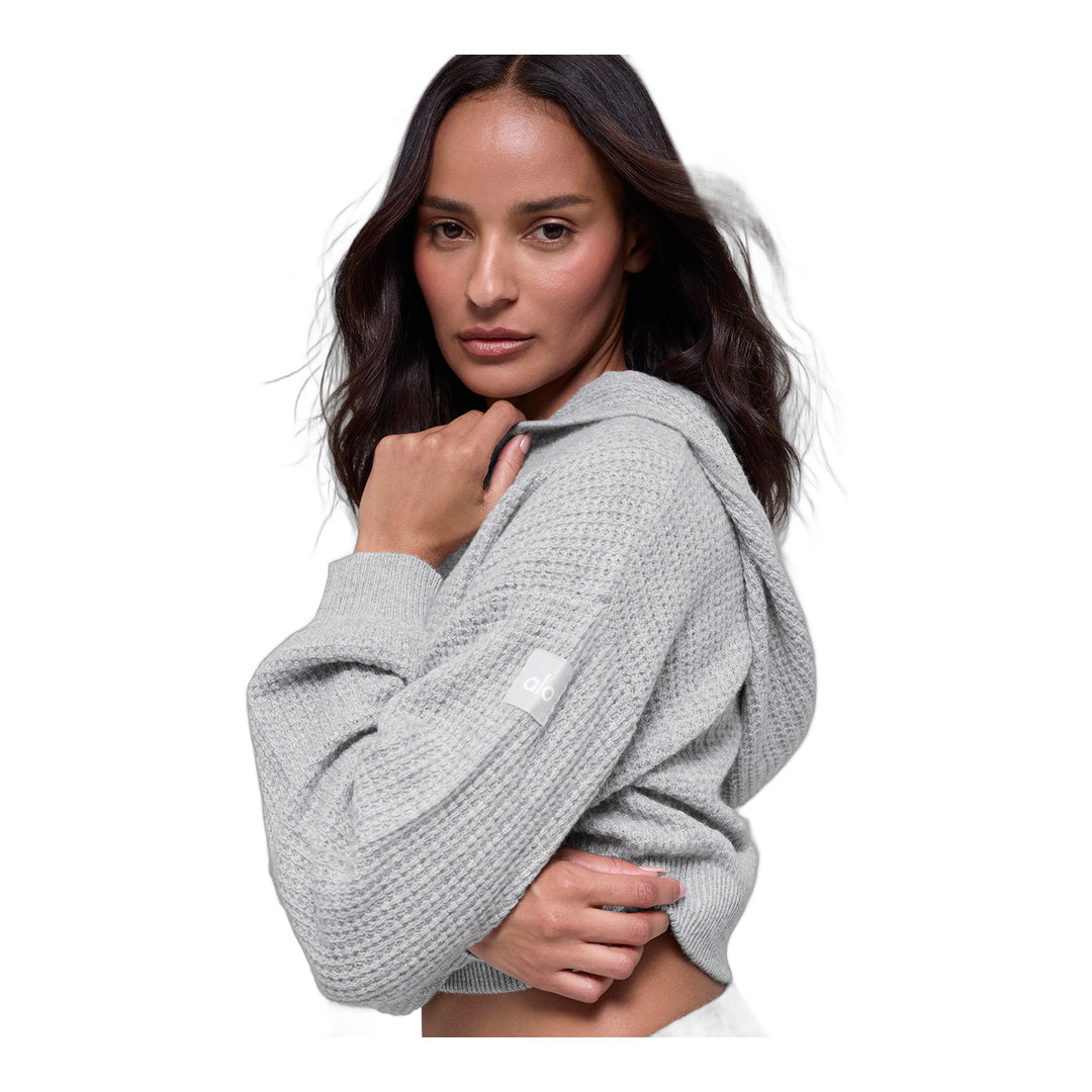 alo Cashmere Plush Waffle Full Zip Hoodie - Athletic Heather Grey by Alo Yoga