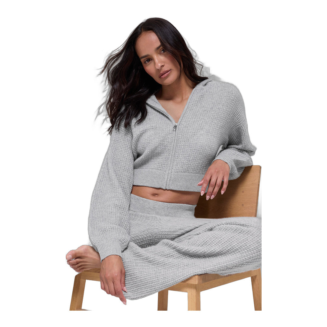 alo Cashmere Plush Waffle Full Zip Hoodie - Athletic Heather Grey by Alo Yoga