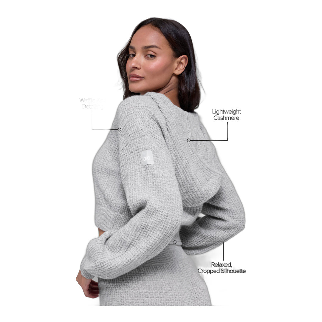 alo Cashmere Plush Waffle Full Zip Hoodie - Athletic Heather Grey by Alo Yoga