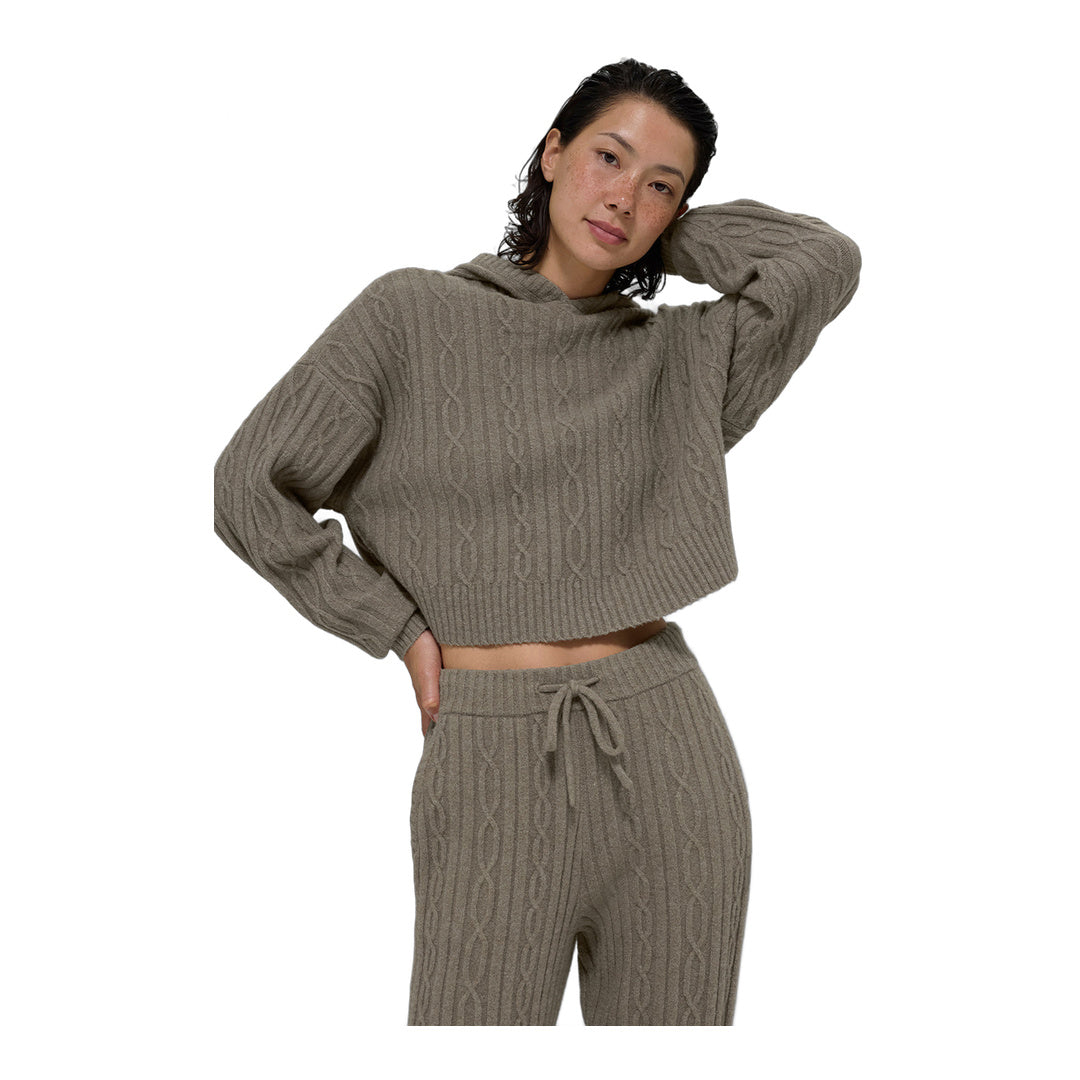 alo Cable Knit Winter Bliss Hoodie - Light Cocoa by Alo Yoga