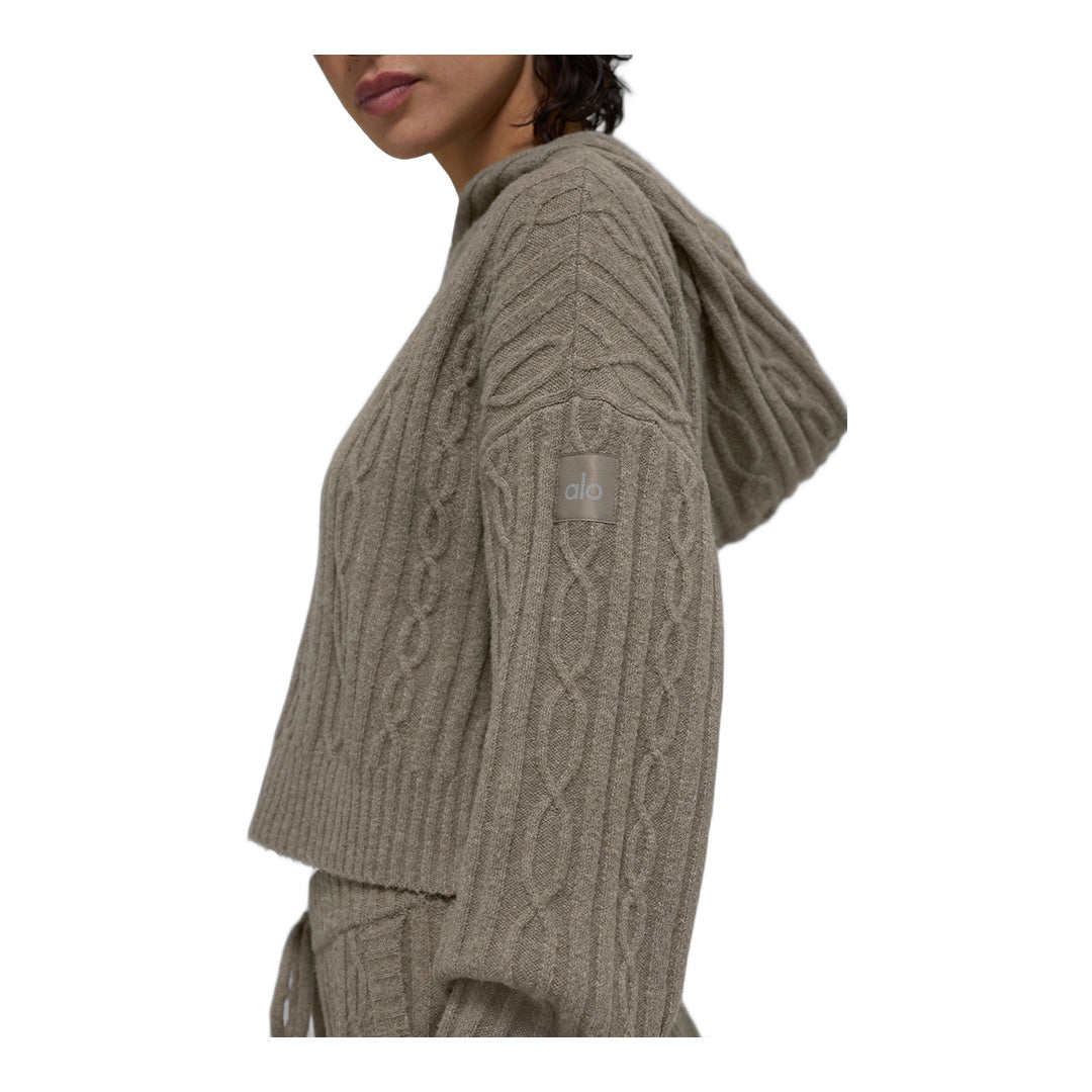 alo Cable Knit Winter Bliss Hoodie - Light Cocoa by Alo Yoga