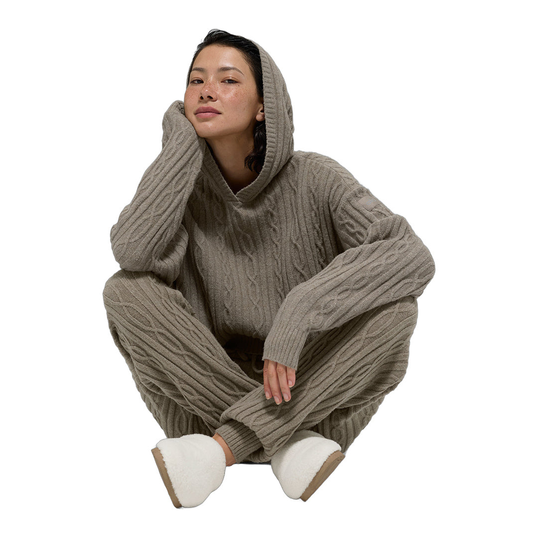 alo Cable Knit Winter Bliss Hoodie - Light Cocoa by Alo Yoga