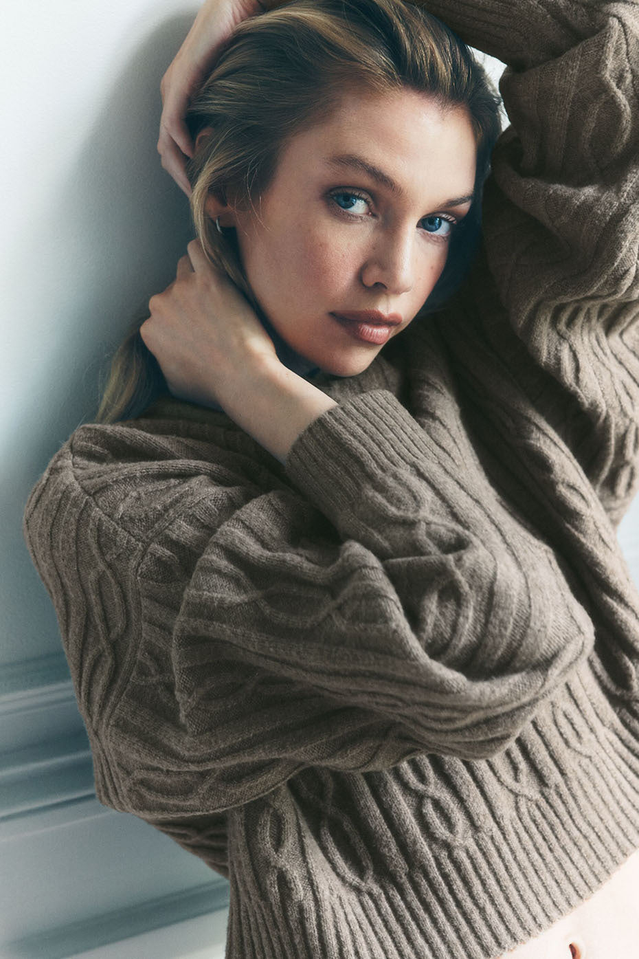 Cable Knit Winter Bliss Hoodie - Light Cocoa (W3783R)