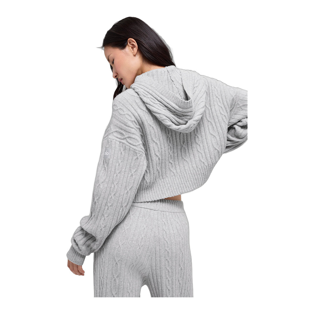 alo Cable Knit Winter Bliss Hoodie - Athletic Heather Grey by Alo Yoga
