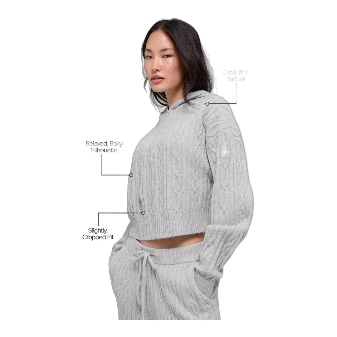 alo Cable Knit Winter Bliss Hoodie - Athletic Heather Grey by Alo Yoga