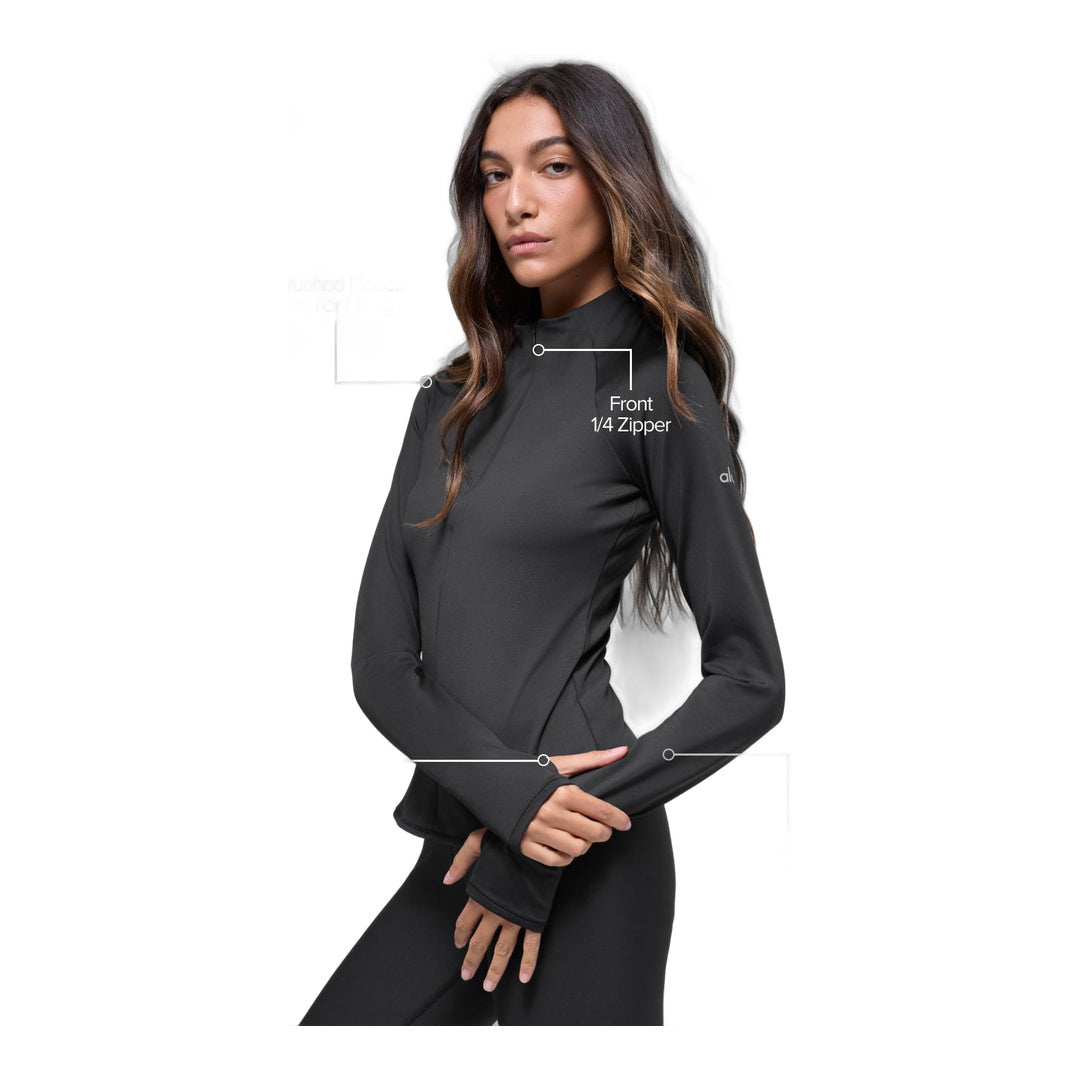 alo Airlift Winter Warm 1/4 Zip Long Sleeve - Black by Alo Yoga
