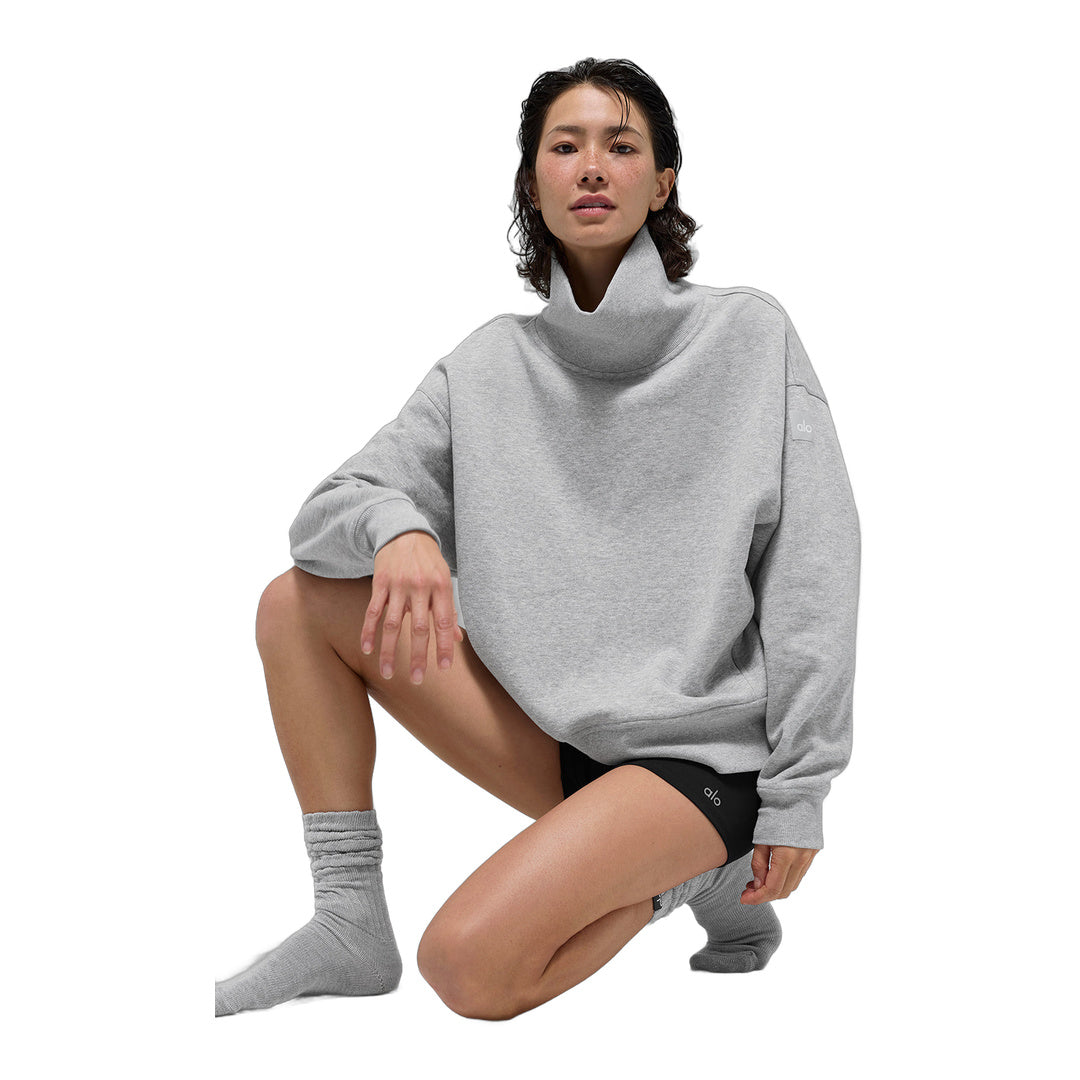 alo Hazy Mock Neck Pullover - Athletic Heather Grey by Alo Yoga
