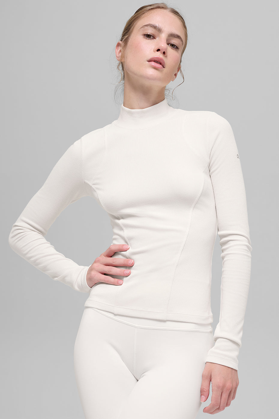 Ribbed Mesmerize Mock Neck Long Sleeve - Ivory (W3870R)