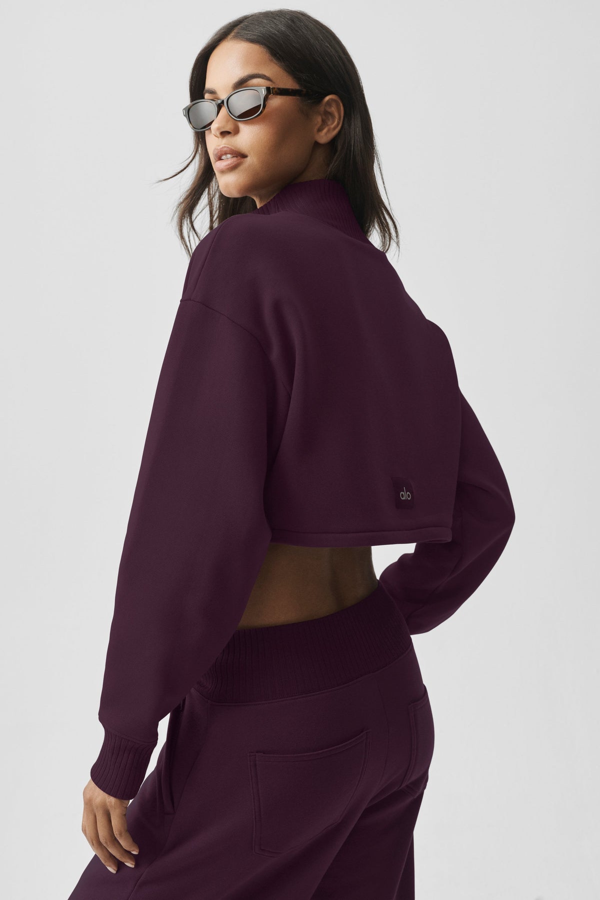 Alo Yoga Cropped Serenity Coverup in Rich Bordeaux, product image 4 of 6