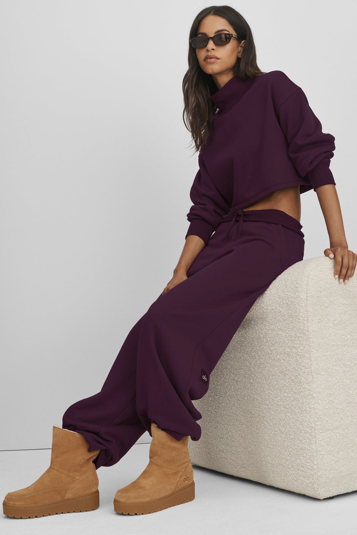 Alo Yoga Cropped Serenity Coverup in Rich Bordeaux, product image 6 of 6