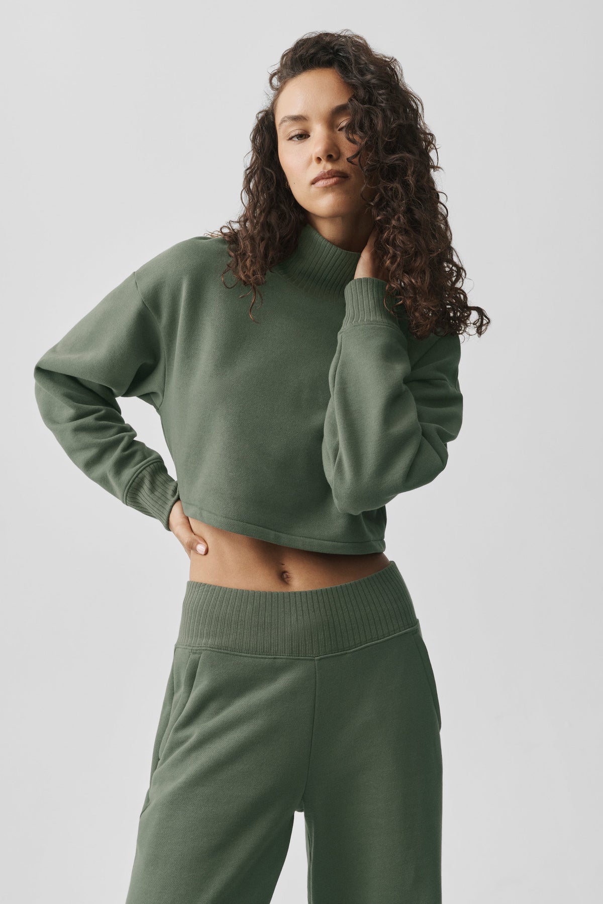Alo Yoga Cropped Serenity Coverup in Bamboo Green, product image 3 of 5