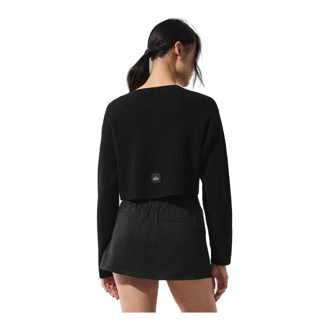 alo Cashmere Plush Waffle Cardigan - Black by Alo Yoga