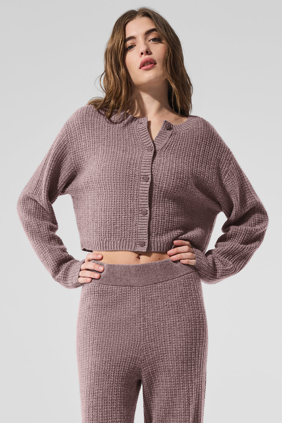 Cashmere Plush Waffle Cardigan - Mushroom Heather (W3886R)