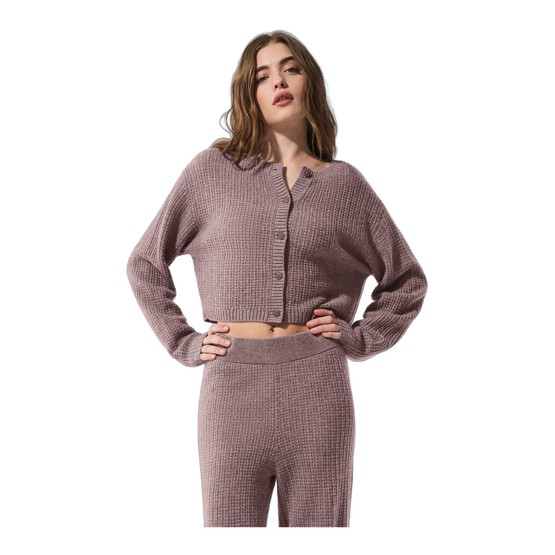 alo Cashmere Plush Waffle Cardigan - Mushroom Heather by Alo Yoga