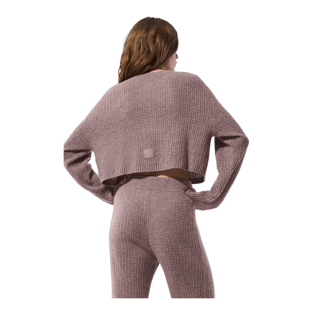 alo Cashmere Plush Waffle Cardigan - Mushroom Heather by Alo Yoga