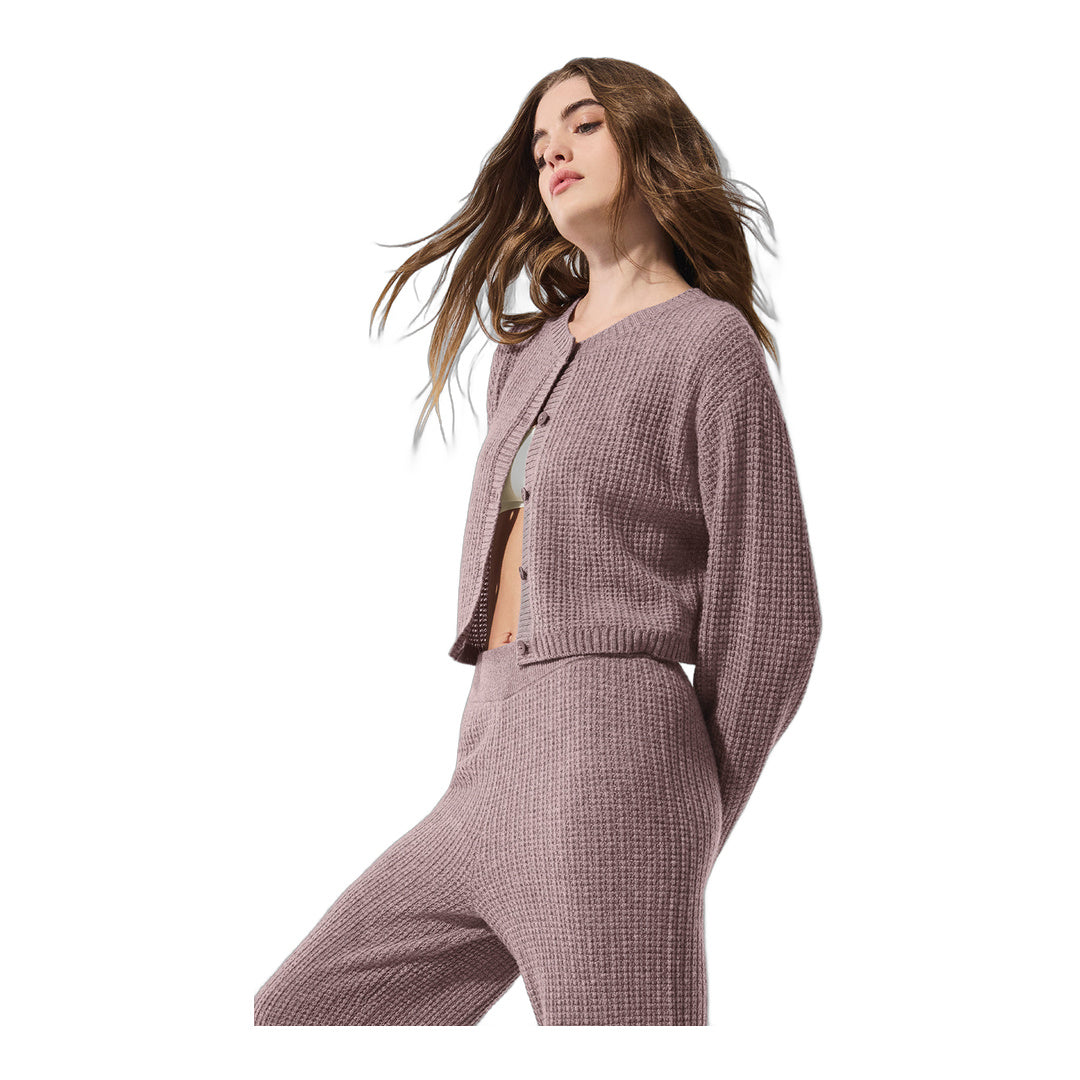 alo Cashmere Plush Waffle Cardigan - Mushroom Heather by Alo Yoga