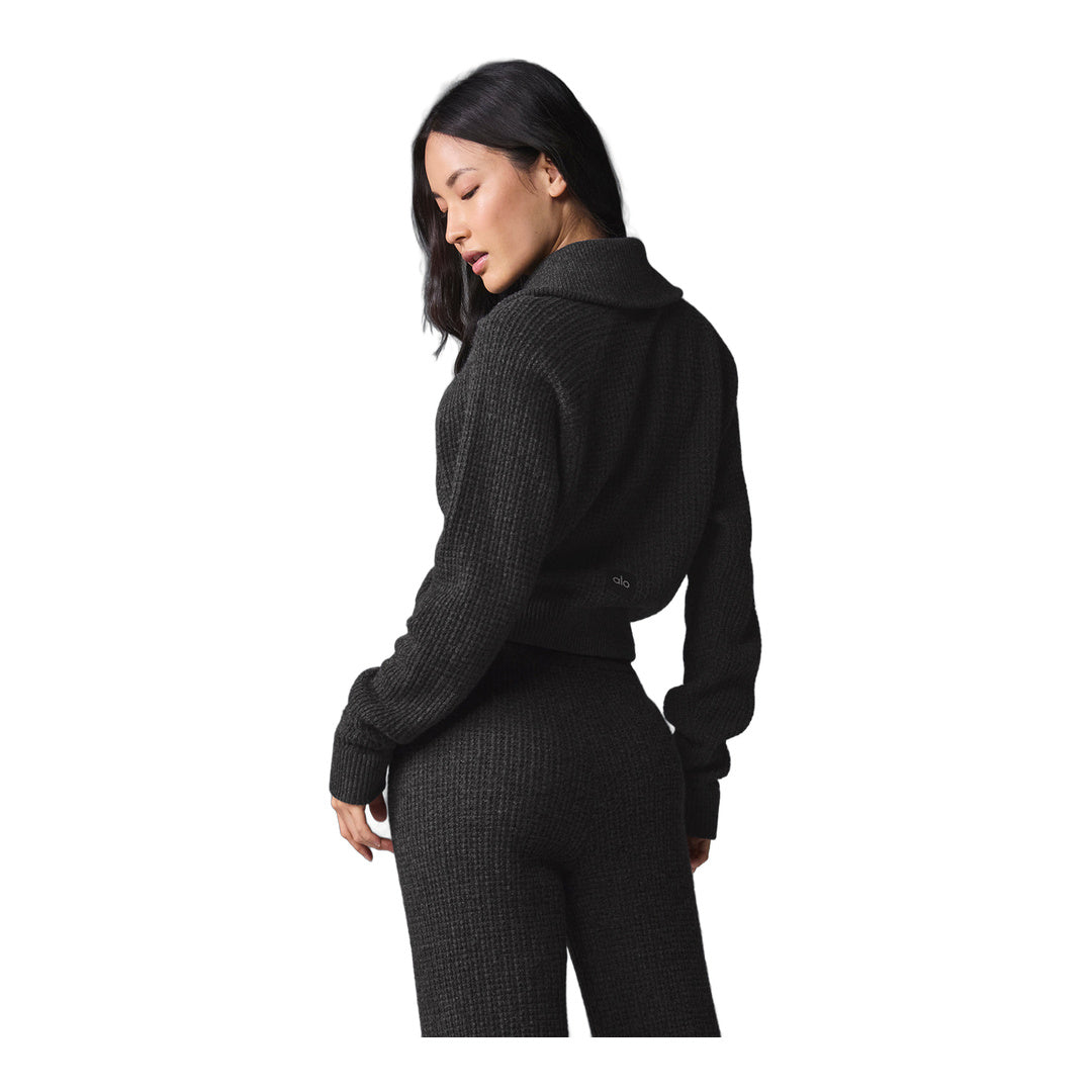 alo Cashmere Plush Waffle 1/4 Zip Pullover - Dark Heather Grey by Alo Yoga