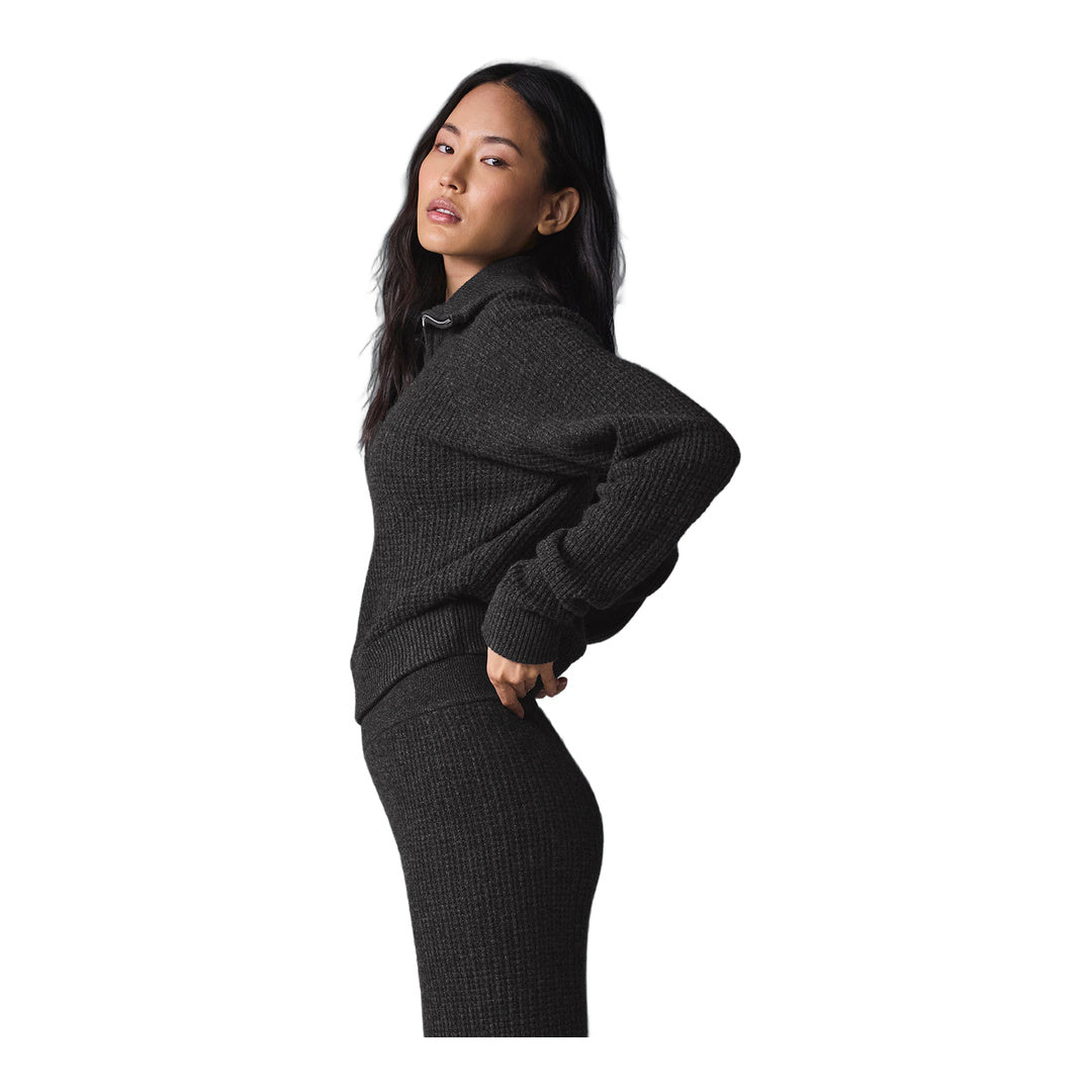 alo Cashmere Plush Waffle 1/4 Zip Pullover - Dark Heather Grey by Alo Yoga