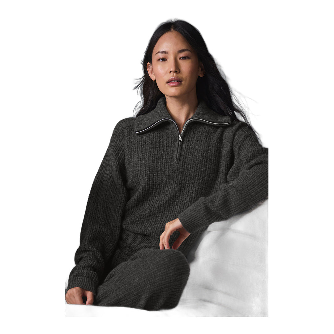 alo Cashmere Plush Waffle 1/4 Zip Pullover - Dark Heather Grey by Alo Yoga