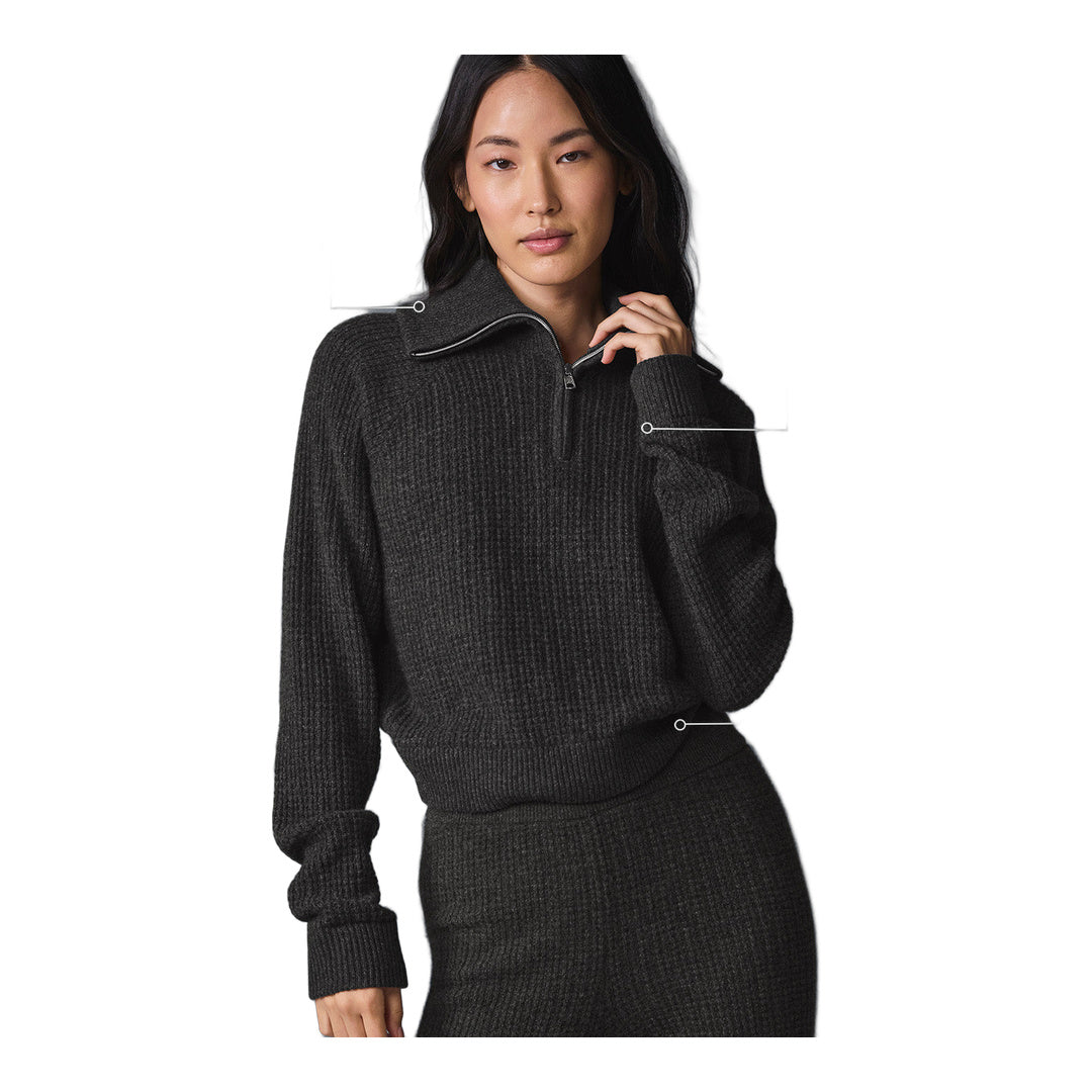 alo Cashmere Plush Waffle 1/4 Zip Pullover - Dark Heather Grey by Alo Yoga