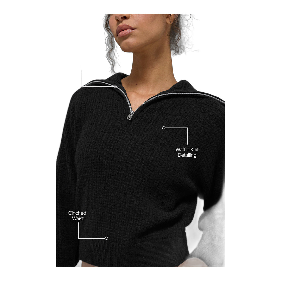 alo Cashmere Plush Waffle 1/4 Zip Pullover - Black by Alo Yoga