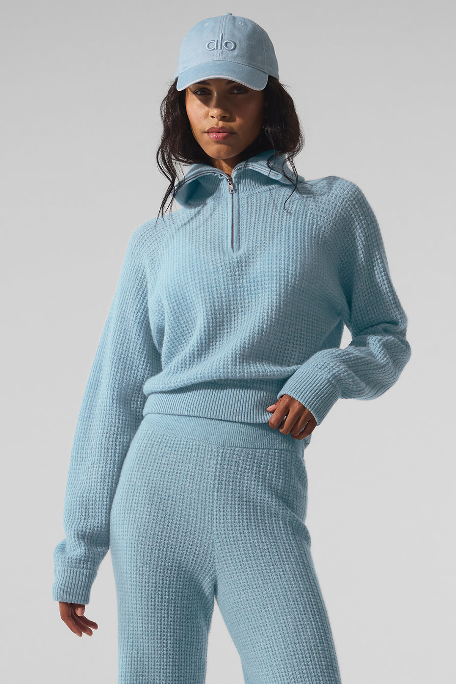 Cashmere Plush Waffle 1/4 Zip Pullover - Celestial Blue Heather (W3887R)