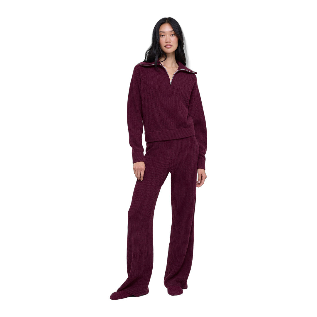 alo Cashmere Plush Waffle 1/4 Zip Pullover - Burgundy by Alo Yoga