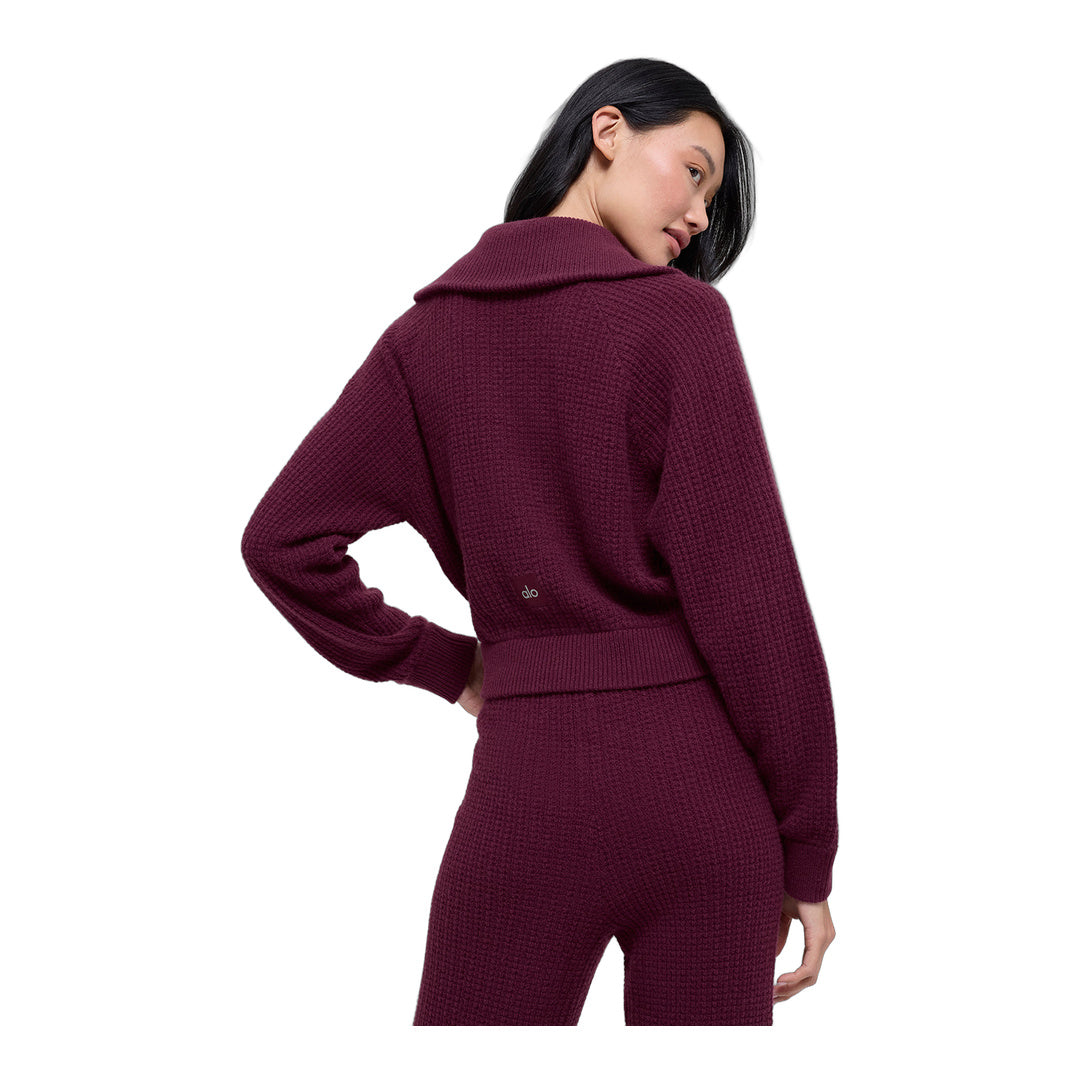 alo Cashmere Plush Waffle 1/4 Zip Pullover - Burgundy by Alo Yoga