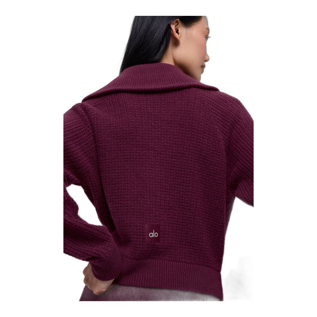 alo Cashmere Plush Waffle 1/4 Zip Pullover - Burgundy by Alo Yoga