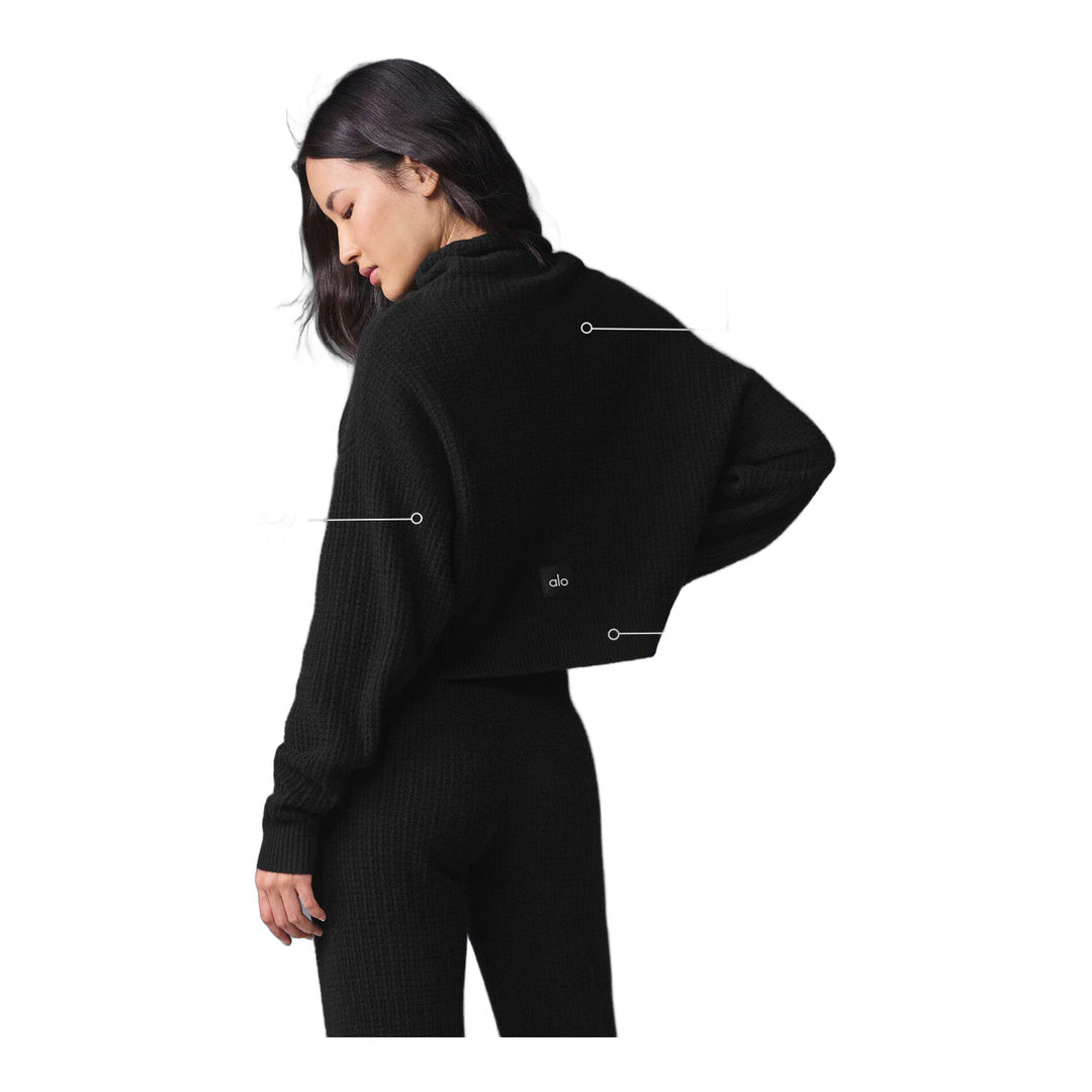 alo Cashmere Plush Waffle Turtleneck Pullover - Black by Alo Yoga