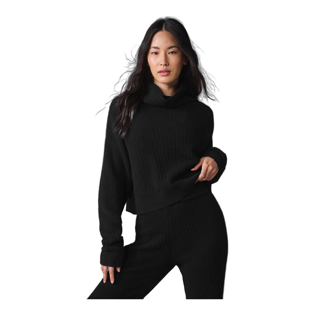 alo Cashmere Plush Waffle Turtleneck Pullover - Black by Alo Yoga
