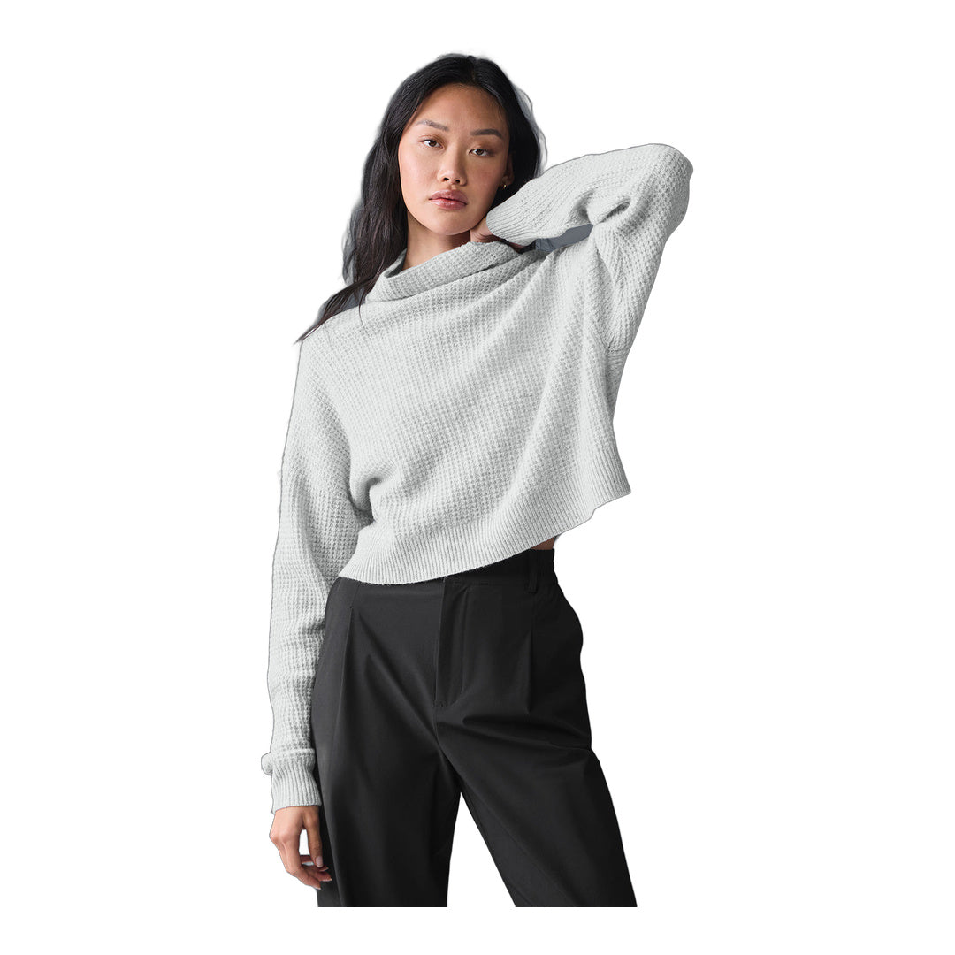 alo Cashmere Plush Waffle Turtleneck Pullover - Athletic Heather Grey by Alo Yoga