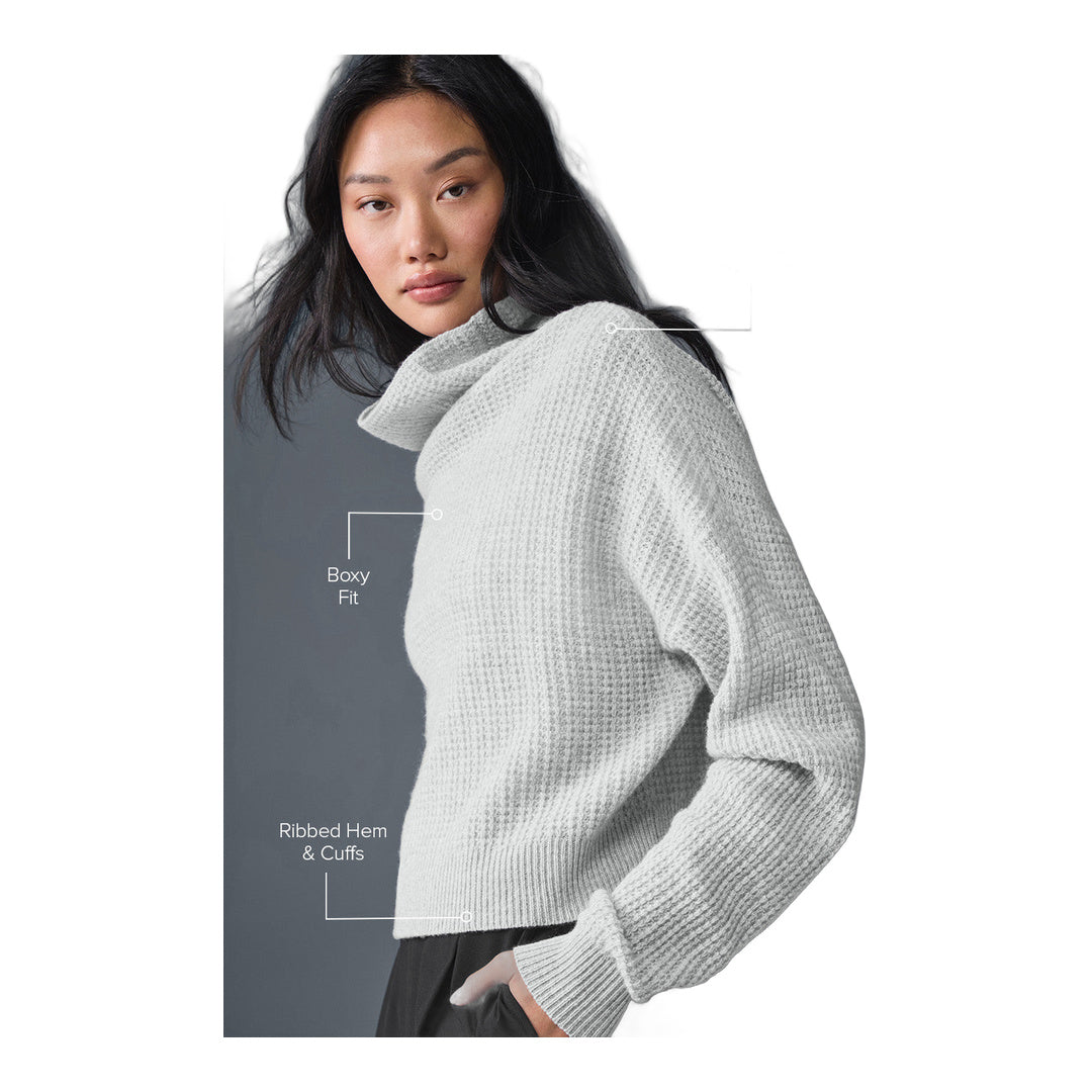 alo Cashmere Plush Waffle Turtleneck Pullover - Athletic Heather Grey by Alo Yoga