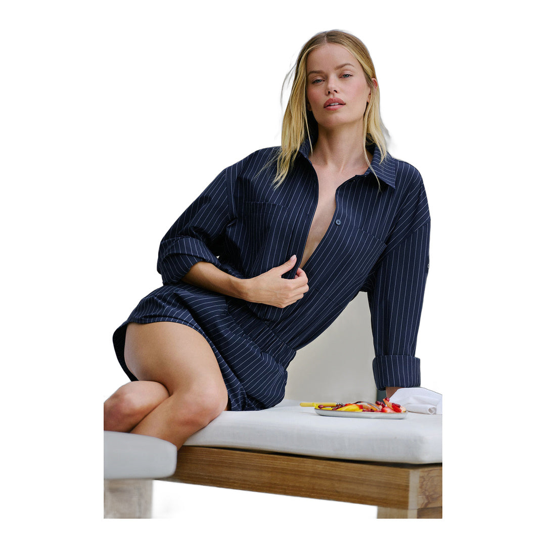 alo Pinstripe Daylight Button Down Long Sleeve - Navy/Ivory by Alo Yoga