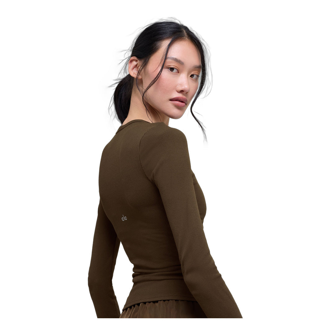 alo Ribbed Modal Long Sleeve - Espresso by Alo Yoga
