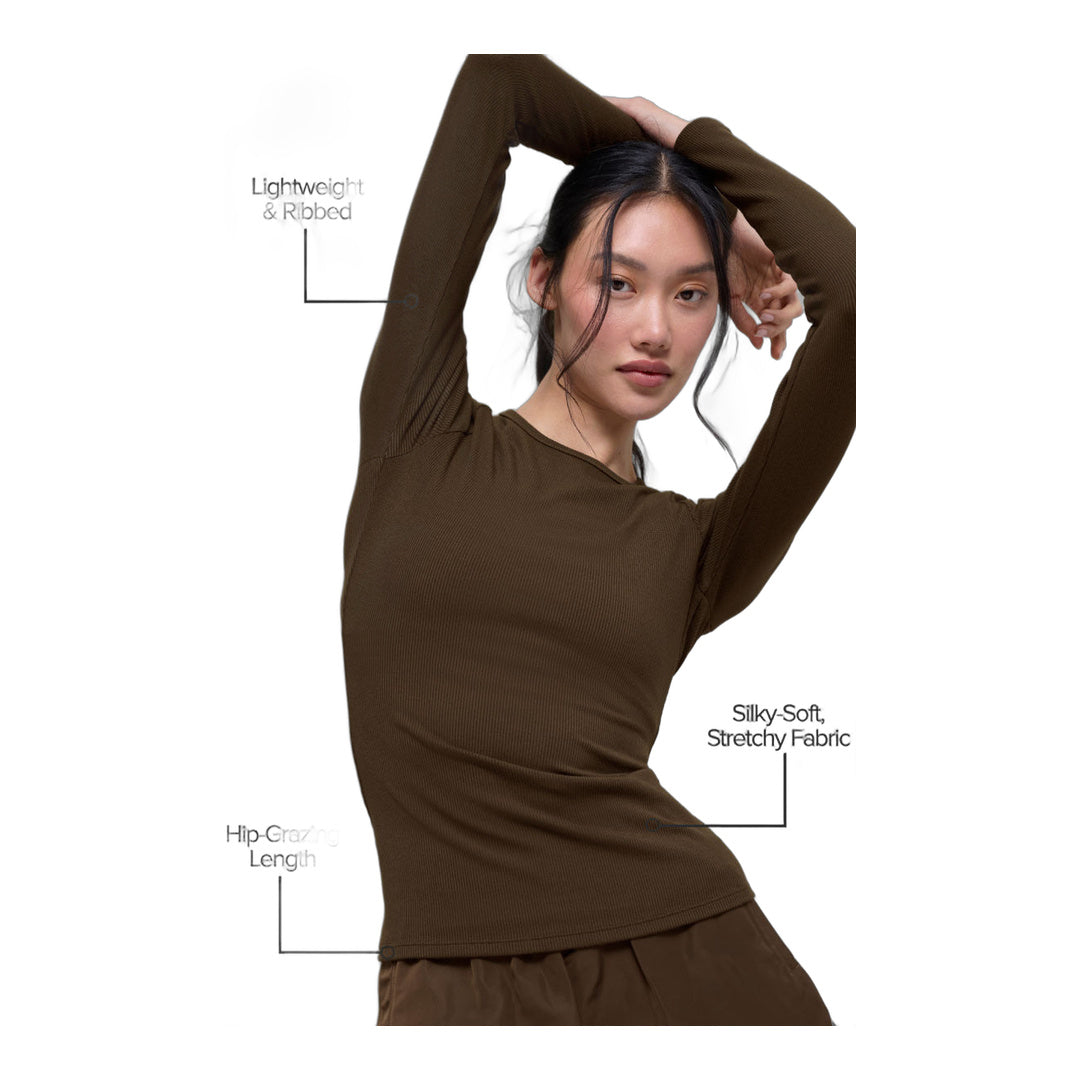 alo Ribbed Modal Long Sleeve - Espresso by Alo Yoga