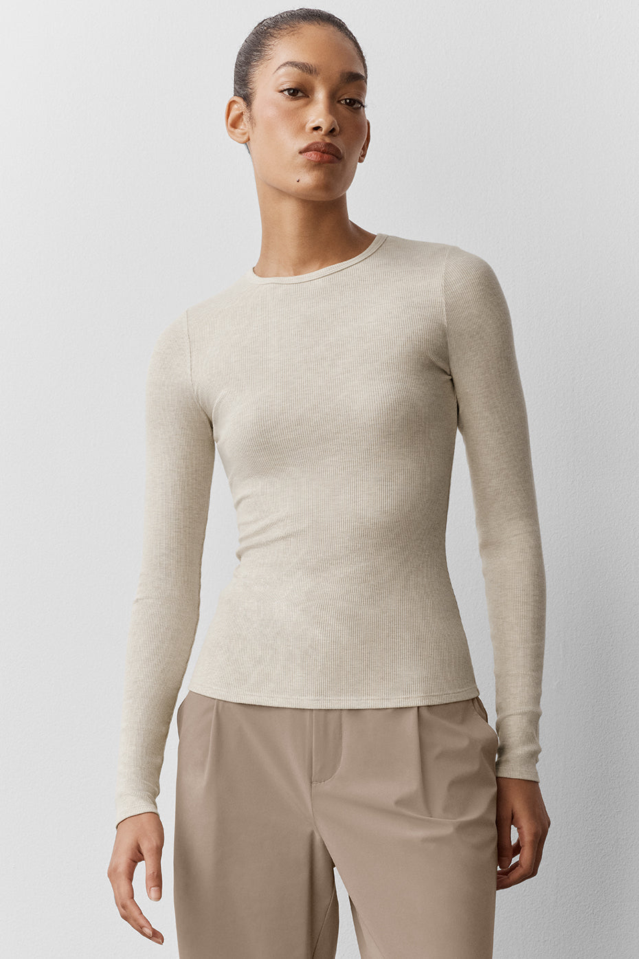 Ribbed Modal Long Sleeve - Oatmeal Heather (W3903R)