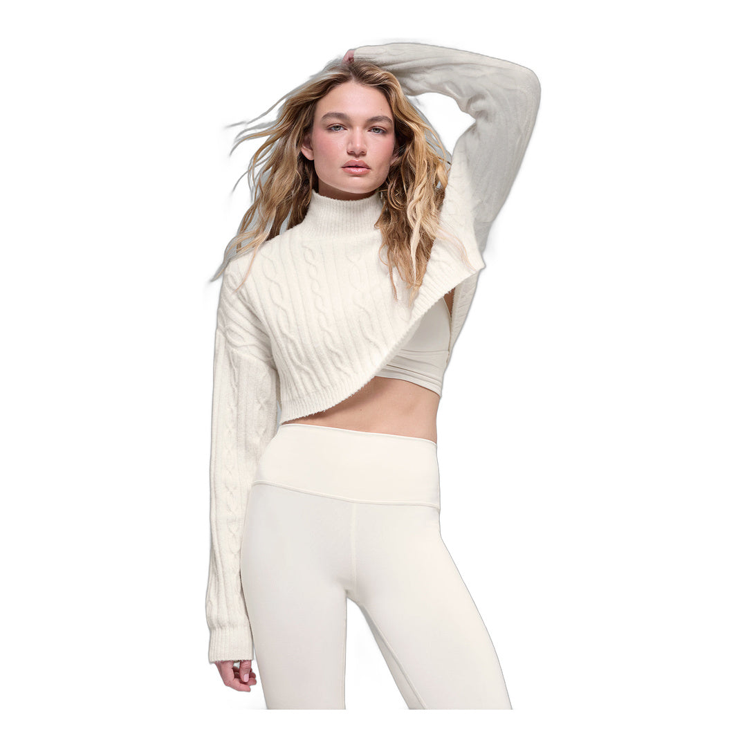 alo Cable Knit Cropped Winter Bliss Turtleneck Long Sleeve - Ivory by Alo Yoga