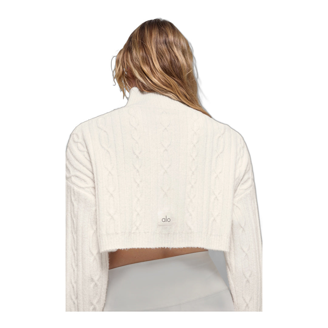 alo Cable Knit Cropped Winter Bliss Turtleneck Long Sleeve - Ivory by Alo Yoga