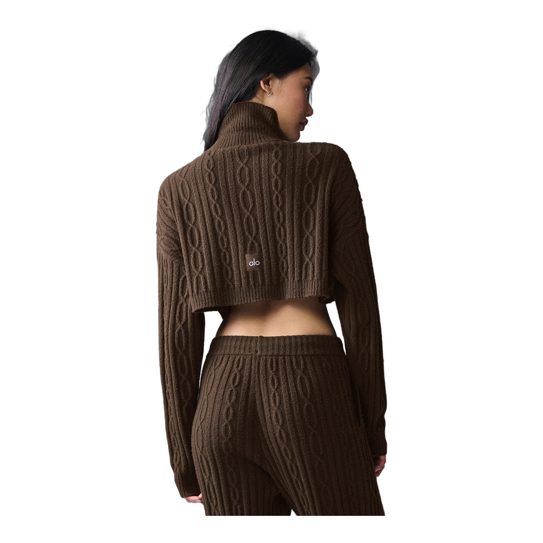 alo Cable Knit Cropped Winter Bliss Turtleneck Long Sleeve - Espresso by Alo Yoga
