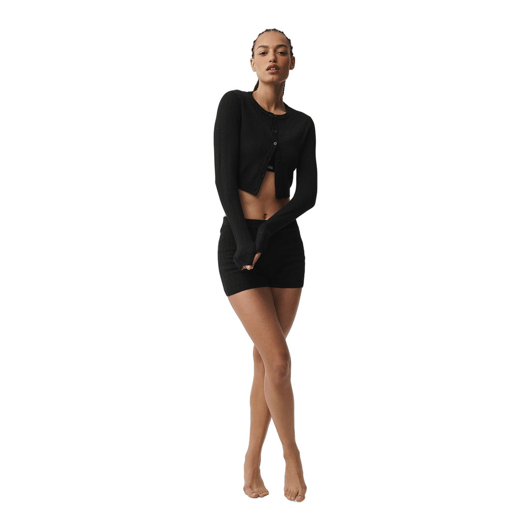 alo Pointelle Sweater Be Mine Cardigan - Black by Alo Yoga