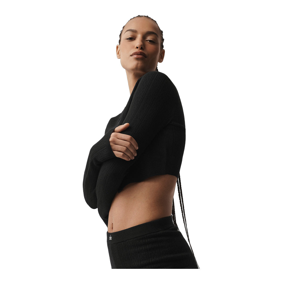 alo Pointelle Sweater Be Mine Cardigan - Black by Alo Yoga