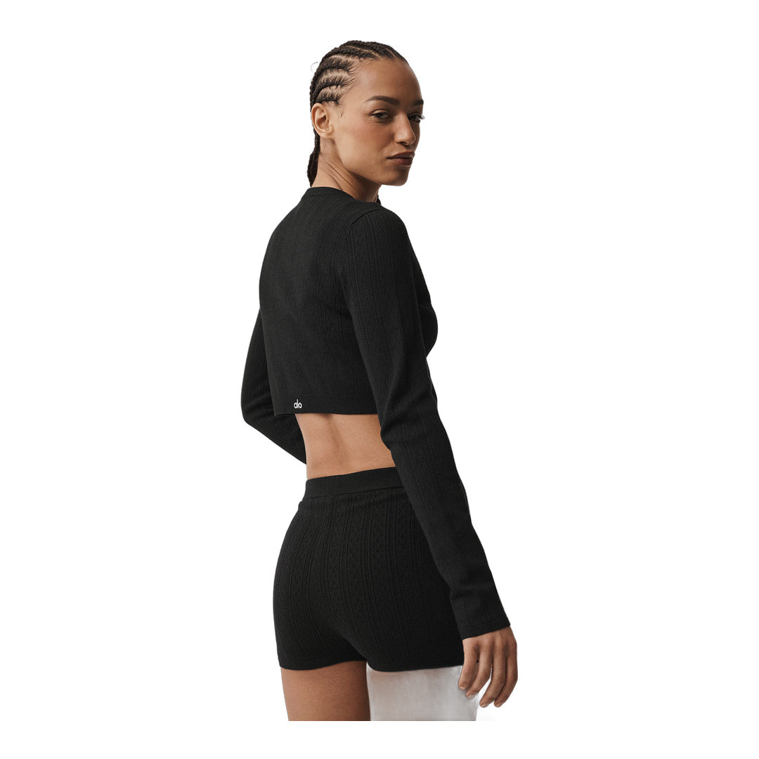 alo Pointelle Sweater Be Mine Cardigan - Black by Alo Yoga
