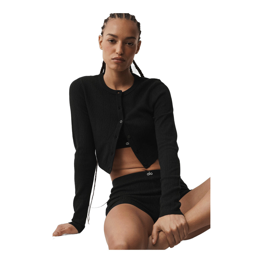 alo Pointelle Sweater Be Mine Cardigan - Black by Alo Yoga